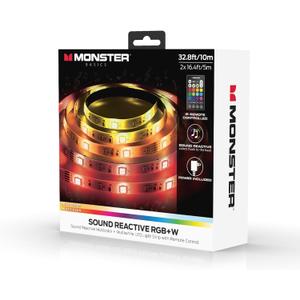 Monster 32.8ft Music Reactive LED Strip with 120 LEDs, 12V Power Adapter, with Remote, Xtreme Easy Use (32.8 Feet)