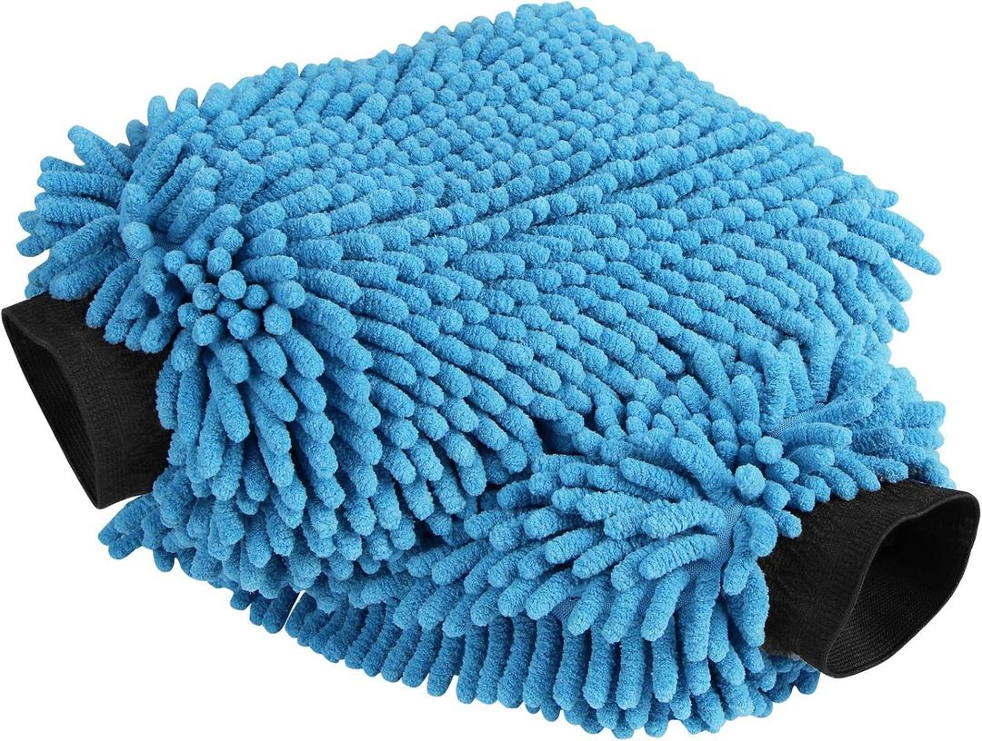AIDEA Car Wash Mitt Microfiber-2PK, Scratch-Free& Lint-Free, Premium Chenille Microfiber Wash Mitt-Blue Regular Size (7.12''X10.14'')