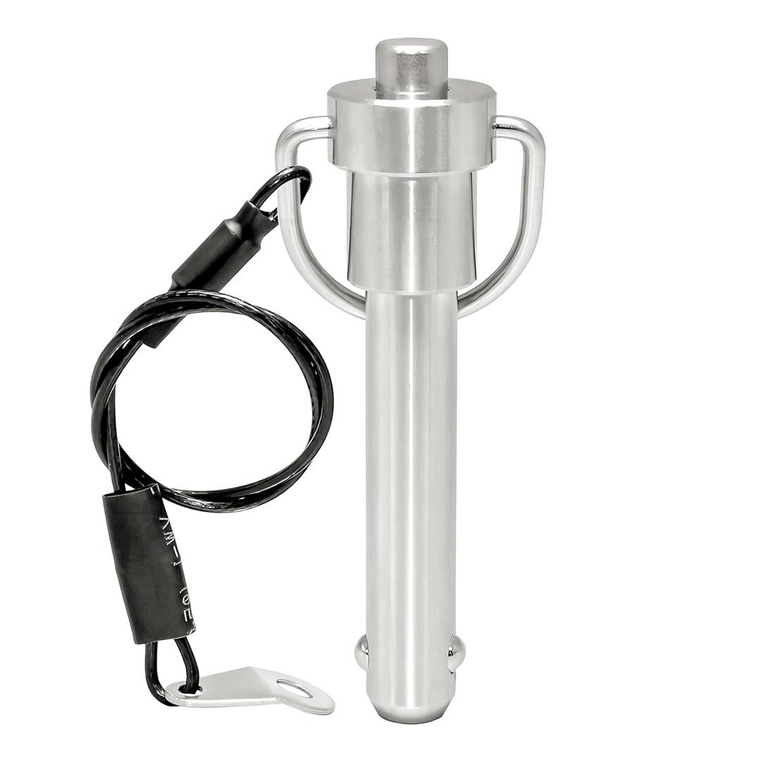 1 Pc Stainless Steel Ring Handle Locking Pin Ball Lock pins Quick Release pin with Button Locating pins Safety pins Dowels w/ Reinforced Lanyard (Dia.:1/2, 1-1/2in)