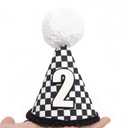 YOUAME Two Fast Birthday Hat for Boys - Race Car Second Birthday Cone Hat, 2nd Year Party Crown, Racing Car Cake Smash Photo Props, Fast Theme Party Decorations in Black and White Checkered Pattern