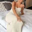 WFHFNJW Women Sexy Twist Knot Front Ribbed Knit Bodycon Bandeau Tube Dress Casual Solid Strapless Maxi Long Dress (M)