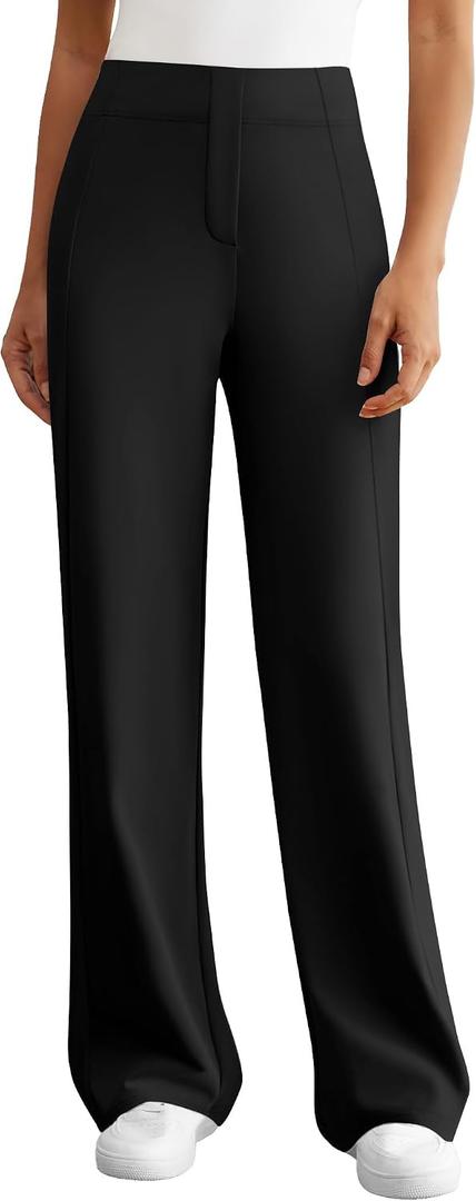 DLOODA Womens Dress Work Pants Wide Leg Business Casual Slacks Stretchy High Waist Comfy Trousers with Pocket (Black, XL)