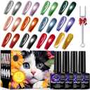 Cat Eye Gel Nail Polish Set, 12 Colors Velvet Cat Eye Gel Polish Magnetic Cateye Glass Effects Fall Winter Christmas Color Professional Use for Salon