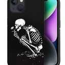 Compatible with iPhone 13/iPhone 14 Case, Skull Flower Black Pattern Print Matte Phone Case Funny Liquid Silicone Case Impact Resistant Anti-Scratch Shockproof Protective Cover
