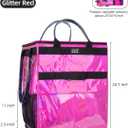 Reusable Grocery Bag with Wheels (Large, Glitter Pink), Shopping Trolley with 8 Pockets and Zipper Cover Foldable Rolling Tote for Women, Kitchen, Travel, Carries Up to 76LBS