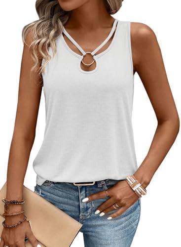 LOLONG Womens Tank Tops Summer Sleeveless Ribbed Knit Sexy Shirts Casual Cut Out Ring Keyhole Neck Tanks L