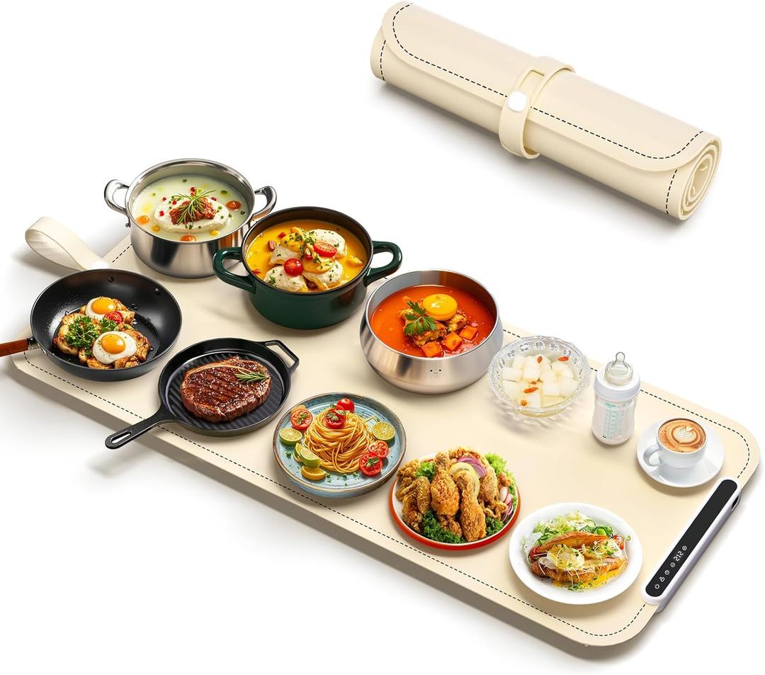 Warming Mat for Food - Electric Warming Tray, XXL(36"x16") Food Warmer Mat with Fast Full Surface Heating, Silicone Heating Mat for Party Buffet, Great Gift for Women, Hosts, New Homeowners (Beige)