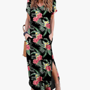 Women's Casual Loose Sundress Short Sleeve V Neck Long Dress Split Maxi Summer Beach Dress with Pockets, L