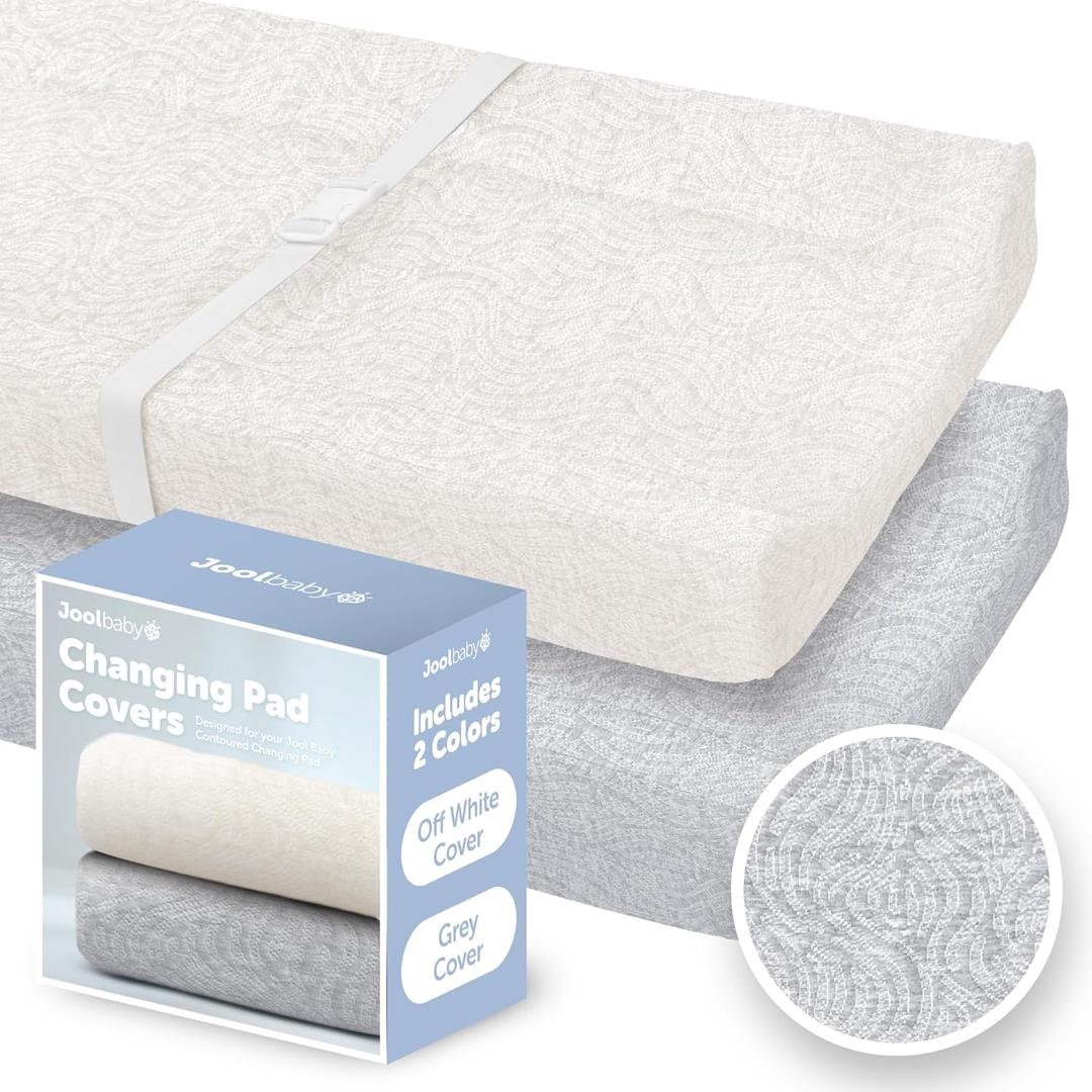 Jool Baby Changing Pad Covers (2 Pack) Soft & Comfortable, Fits Most Standard Diaper Changing Pads (Off-White & Gray-Wave)