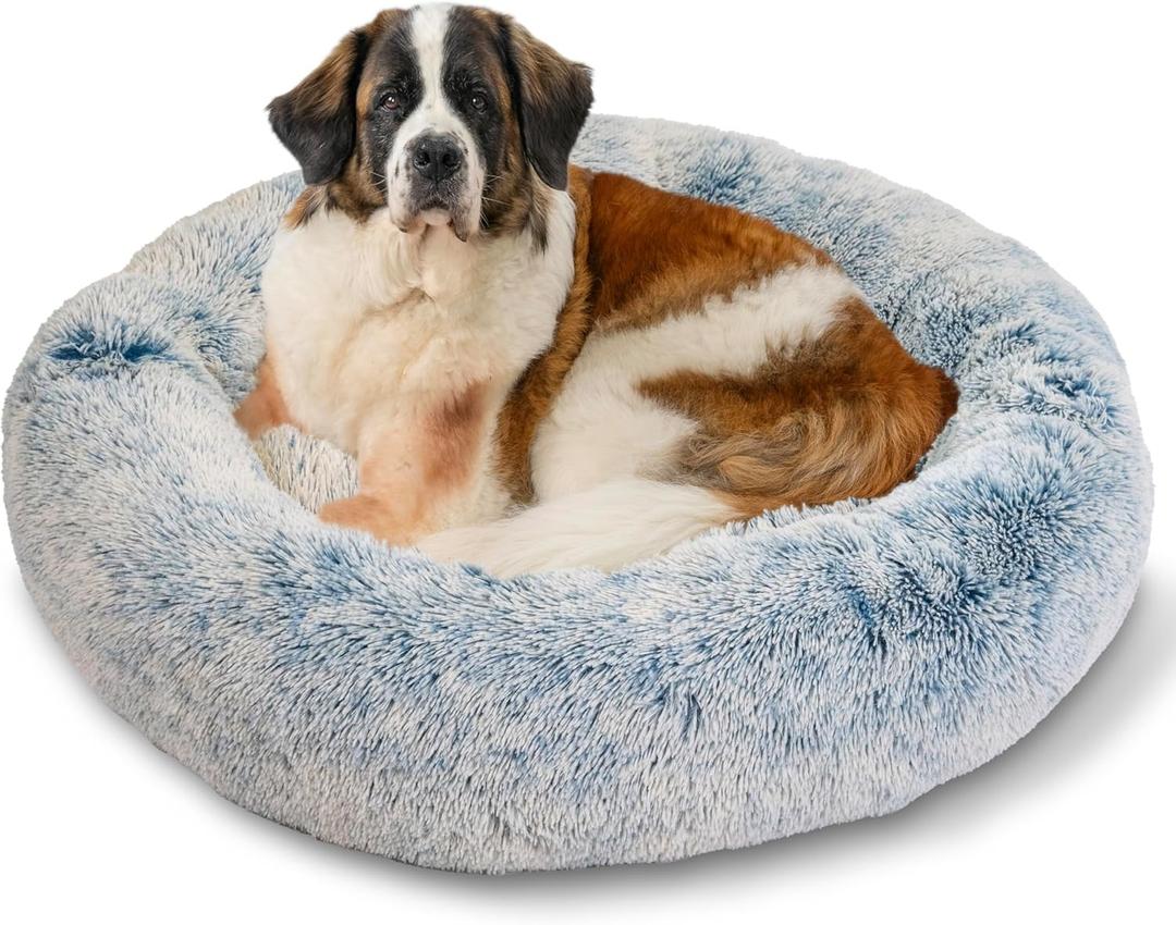 Best Friends by Sheri Original Calming Donut Dog and Cat Bed, Shag Faux Fur, Denim Blue, XL (45in x 45in) - Anxiety Relief for Pets Up to 150 lbs Best Friends by Sheri Original Calming Donut Dog and Cat Bed, Shag Faux Fur, Denim Blue, XL (45in x 45in) - Anxiety Relief for Pets Up to 150 lbs