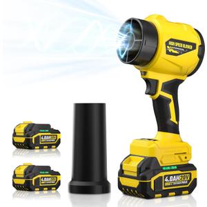 Leaf Blower with 2 X 4.0Ah Battery and Charger, 20V Cordless Blower for Lawn Care, & House Cleaning, 980,000 RPM Jet Blower, Extended Nozzle & Earbuds Included, Yellow