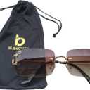 Rimless Designer Sunglasses for Men and Women, Retro Rectangle Sunglasses with Premium Leather Case, Brown/Gold