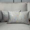 YONGLIU Pack of 2 Soft Velvet Lumbar Throw Pillow Covers Decorative Gold Foil Geometric Pattern Cute Cushion Case for, Couch Living Room Sofa Bedroom Car (Grey and Gold, 12X20)