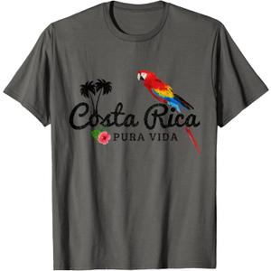 Costa Rica Parrot Macaw Vintage Pride Costa Rican Souvenir T-Shirt, Gray, Small