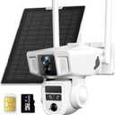 4G Cellular Security Camera, 4K Wireless Outdoor Solar Cam 3 Lens, LTE or WiFi 2 Mode, 10x Optical Zoom, 360 PTZ AI Tracking, Local Storage & 64G SD Card Included, 12000mAh 9W Bullet-PTZ Cam (white)