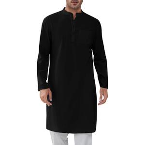 Gafeng Mens Kaftan Robe Button Down Long Sleeve Henley Cotton Thobe Casual Side Split Gown Shirt (X-Large, Black) Gafeng Mens Kaftan Robe Button Down Long Sleeve Henley Cotton Thobe Casual Side Split Gown Shirt (X-Large, Black)