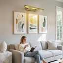 Brass Picture Lights for Wall, 30" Linear Picture Light Hardwired, 4-Light Brush Gold Art Light, Dimmable Gallery Light for Paintings, Warm White 270 Picture Frame Lights for Bathroom, Living Room, 30"-4 Bulb
