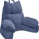 RRPAHWTV Reading Pillow for Bed with High Arm Rests,Back Support Pillow for Sitting Up in Bed with Shredded Memory Foam for Reading, TV, Gaming or Relaxing on FloorDark Blue, Small