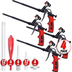 4 Pack Luft Professional Expanding Spray Foam Gun (4 Guns + 36 Tips and Tools) PU Insulating Applicator Heavy Duty Metal Body Dispensing Foam Gun Suitable for Caulking, Filling, Sealing