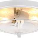Flush Mount Modern Outdoor Ceiling Light with Seeded Glass Shade, 2-Light White Metal Cage Lights for Porch, Hallway, Kitchen, Dining Room, Entryway