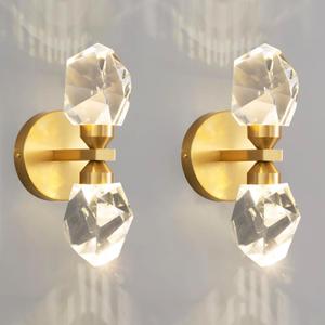 2 Packs Wall Sconces - Gold Modern Crystal Vanity Lighting for Dining Room, Bedroom, Living Room, Entryway, Bathroom - Wall Mount Lighting Fixture - Warm Light