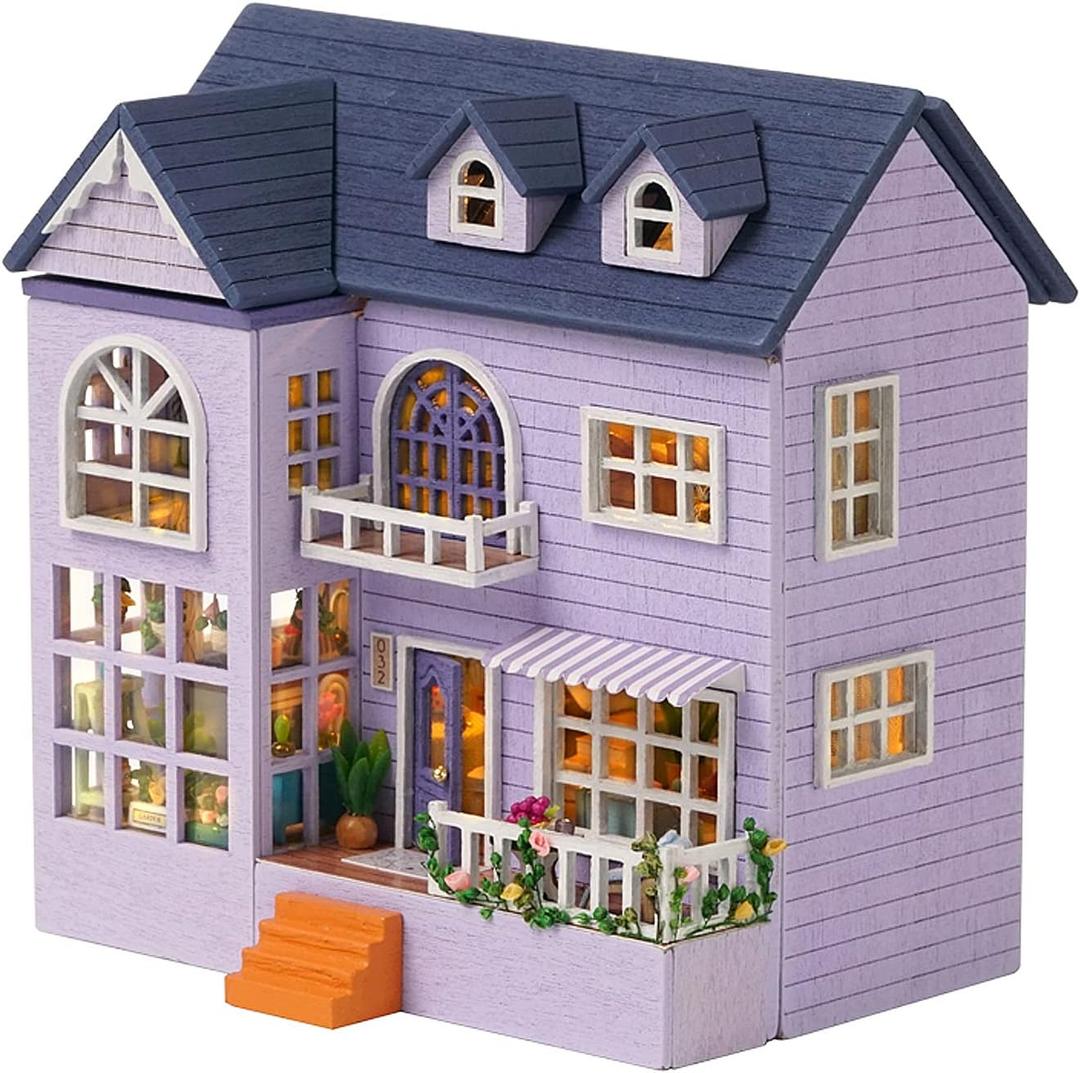 CUTEROOM Dollhouse Miniature with Furniture, DIY Wooden Dollhouse Kit Plus LED Lights, Creative Room for Valentine's Day Gift Idea (D032)