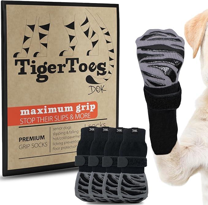 DOK TigerToes Premium NonSlip Dog Socks for Hardwood Floors  ExtraThick Grip That Works Even When Twisted  Prevents Licking, Slipping, and Great for Dog Paw Protection  Size Medium