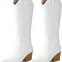Arromic Cowboy Boots for Women Comfortable Womens Embroidered Western Cowgirl Knee High Boots Pointed Toe Zipper Chunky Heel Country Outfit Retro Tall Boots 7