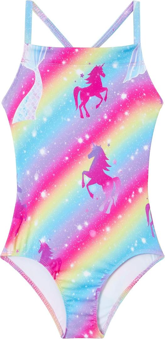 Girls Bathing Suits UPF 50+ Swimsuits Quick-Dry Cross-Strap for Toddlers & Kids 3-12T Sleeveless Sun Protection