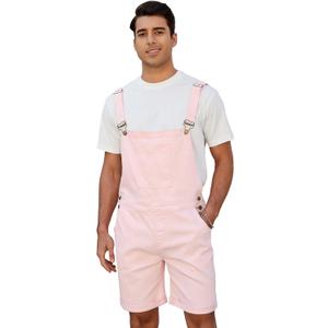 LONGBIDA Men's Denim Overalls Shorts Jean Bib Jumpsuit Casual Walkshort Summer Romper with Pockets (34, Pink)