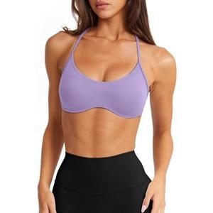 LASLULU Womens Sexy Y Back Sports Bra Padded Racerback Spaghetti Strap Workout Yoga Gym Athletic Bras Tops Bralettes, M