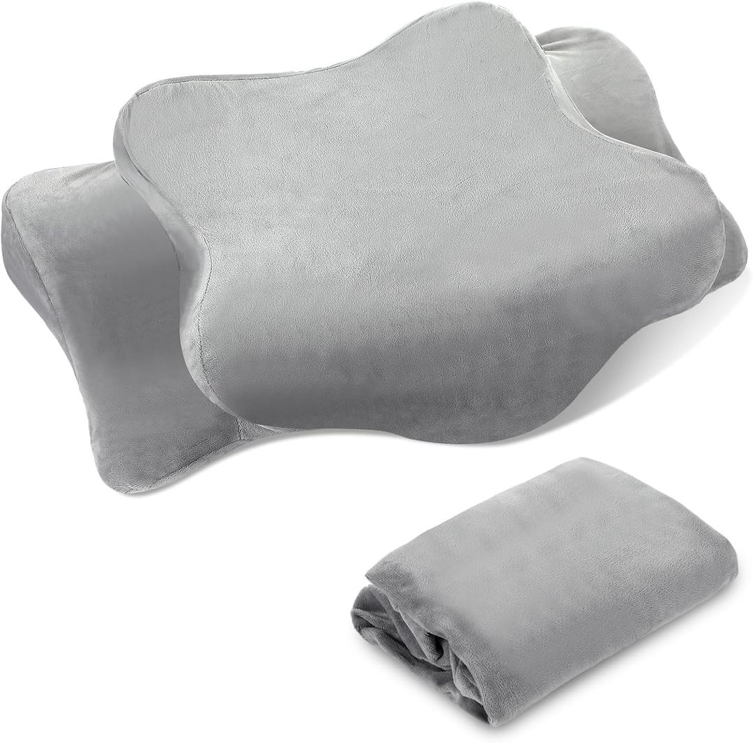 Plush Cervical Neck Pillowcase (Only Pillowcase) with Zipper Ergonomic Pillow Cover Contour Pillow Cover Fuzzy Cases for Side Back Stomach Sleepers(Gray,Standard Size)