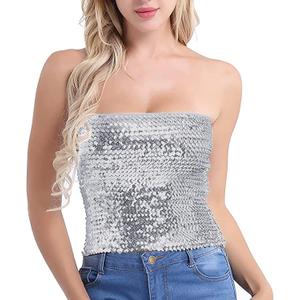 Alivila.Y Fashion Womens Sparkling Sequins Stretch Party Clubwear Tube Top (One Size, Silver)