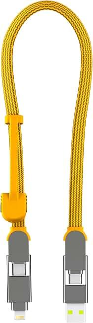 inCharge Rolling Square XL 30 cm - USB-C Cable, Universal Smartphone Cable, Gift for Men, 6-in-1 Universal Charger for Smartphones, Technical Gadget, Yellow, Lightning Cable 100W