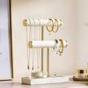 bussdis 2 Tier Bracelet Holder Display - Detachable T Bar Beige Velvet Bracelet Holder, Jewelry Holder Organizer for Bracelet, Necklace, Earrings, Rings