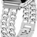 JR.DM Silver Watch Bands for Women Compatible with Apple Watch 38mm 40mm 41mm 42mm (S10/11) Adjustable Metal Band Cowboy Steel Chain Bracelet for iWatch Series1/2/3/4/5/6/7/8/9/10/11 SE 3/2/1(No Case)