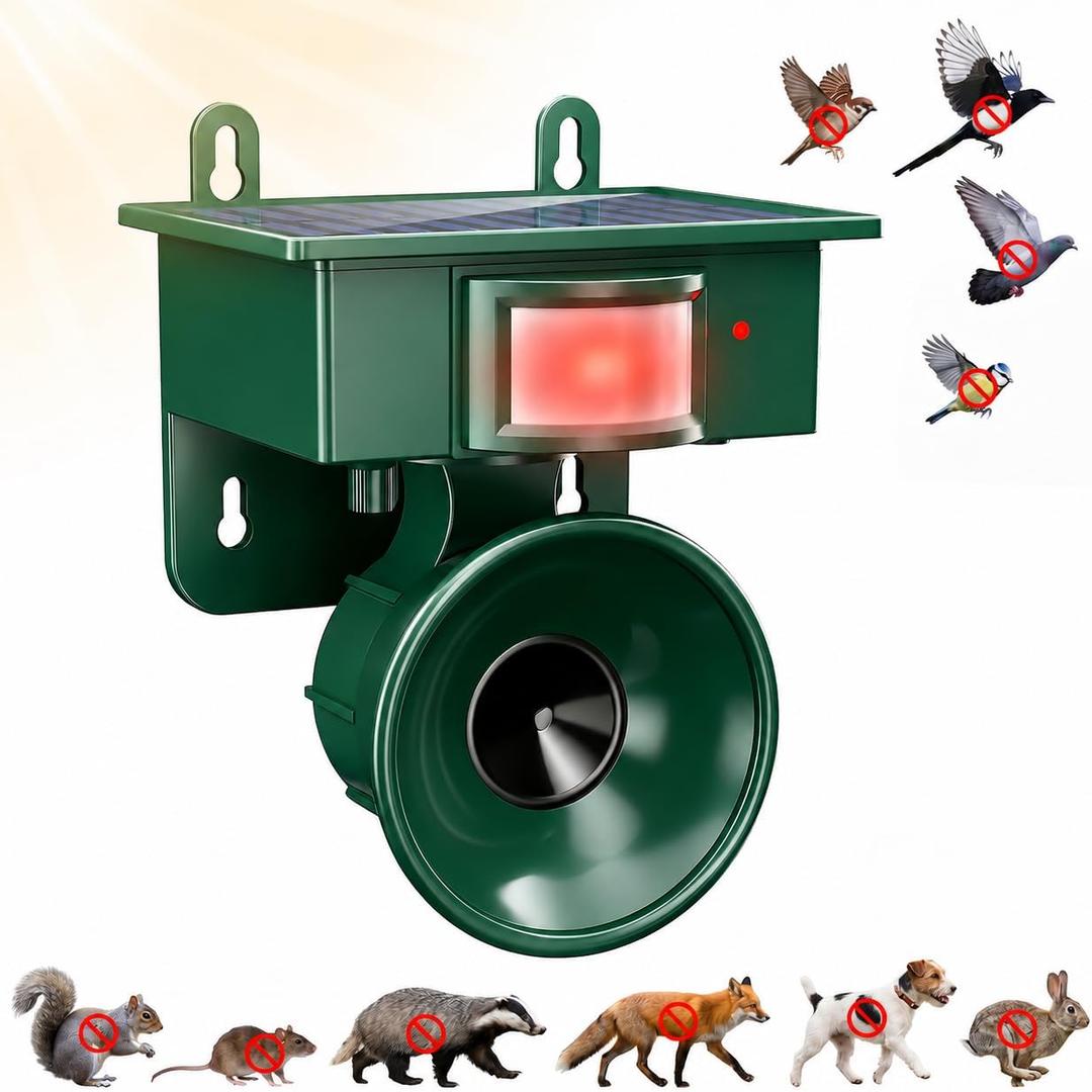 2026 Solar Ultrasonic Bird Repellent Devices Outdoor Weatherproof (1-Pack) | IP65 Weatherproof, Woodpecker Pigeon Goose Crow Deterrent, Bird Repeller Devices for Balcony Patio Yard Farm