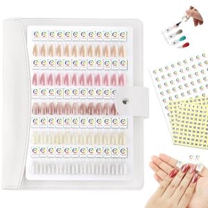 60 Magnetic Nail Swatch Book,Leather Nail Color Display Book with 72 Magnetic Tips & Number Labels,Professional Nail Salon Color Display Book for Easy Preview & Storage White