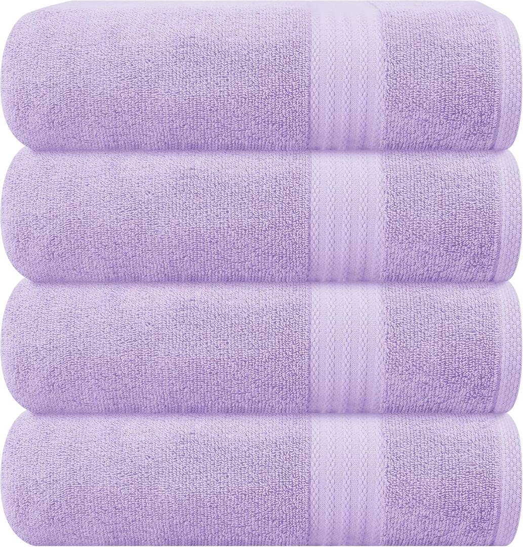 GLAMBURG Premium Cotton 4 Pack Bath Towel Set - 100% Pure Cotton - 4 Bath Towels 27x54 - Ideal for Everyday use - Ultra Soft & Highly Absorbent - Purple
