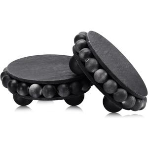Yookeer 2 Pcs Wooden Risers for Displays Round Wood Riser Distressed Wood Risers Farmhouse Pedestal Display Stand Rustic Pedestal Stand Beaded Decor for Tiered Trays Home(3.94 Inch,Black)