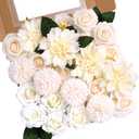 Champagne Flowers Artificial Roses Combo Set Faux Champagne Silk Flowers Fake Roses Mix Chrysanthemum Dahlia with Stems for Wedding Bouquets Table Centerpiece Baby Bridal Shower Birthday Party Decor