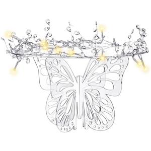 Lineshading 12" Butterfly Cake Stand Acrylic Lighted Cake Holder Acrylic Serving Platter with String Lights Water Drop Diamond String Cupcake Stand Round for Wedding Birthday Dessert Table