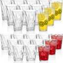 LemonRoad 24 Plastic Drinking Glasses Set Reusable 20oz Plastic Highball Drinking Glasses & 13.5oz Water Cup Collin Whiskey Cup Stackable Tumbler Drinkware for Smoothie, Coffee, Cocktail (Clear)
