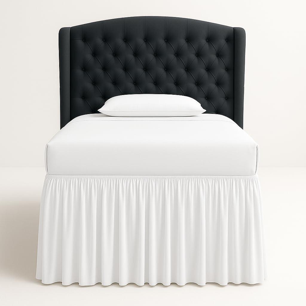 Cottingon Dorm Bed Skirt Twin XL 46" with Split Corners, 100% Microfiber Soft and Stylish, College Room Essential, Extra Long Dust Ruffle for Extended Beds, White