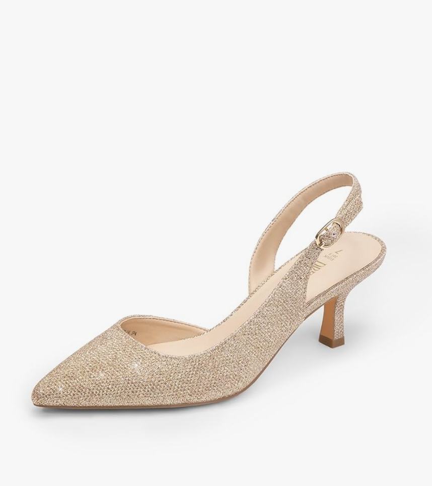 DREAM PAIRS Women's Kitten Heels Slingback Closed Pointed Toe Low Pumps Shoes Women Party Wedding Sexy Casual Dress Shoes,Size 10, Gold-Glitter