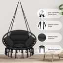 Goutime Hammock Chair with Hanging Hardware Kit and Back Cushions,Macrame Boho Swing Chairs for Indoor,Outdoor,Bedroom,Patio (Black), 55"L x 30"W