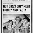KBKBART Retro Hot Girls Only Need Money And Pasta Framed Wall Art Trendy Black And White Canvas Poster Vintage Woman Times Newspaper Prints Wall Decor for Dorm Bedroom 8x10in
