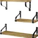 Love-KANKEI Floating Shelves Wall Mounted Set of 3, Rustic Wood Wall Storage Shelves for Bedroom, Living Room, Bathroom, Kitchen, Office and More Carbonized Black