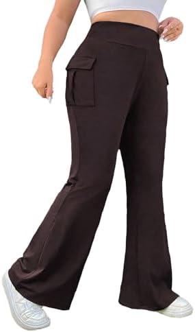 Vaimti Casual Women's Cargo Pants with Pockets High-Waisted Flared Pants, 4XL