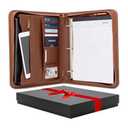 Forevermore Portfolios Padfolio Binder - Professional Faux Leather Travel Organizer Pouch for Tablet, Documents, Presentation Folders, Zipper Closure, Removable 3-Ring Notepad - Brown